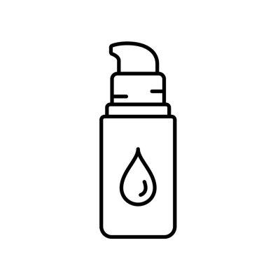 Bottle of concealer or moisturizer. Linear icon of vial with dispenser, drop of cream. Black illustration of makeup products for woman, skin hydration. Contour isolated vector on white background vector Bottle of concealer or moisturizer. Linear icon of vial with dispenser, drop of cream. Black illustration of makeup products for woman, skin hydration. Contour isolated vector on white background vector