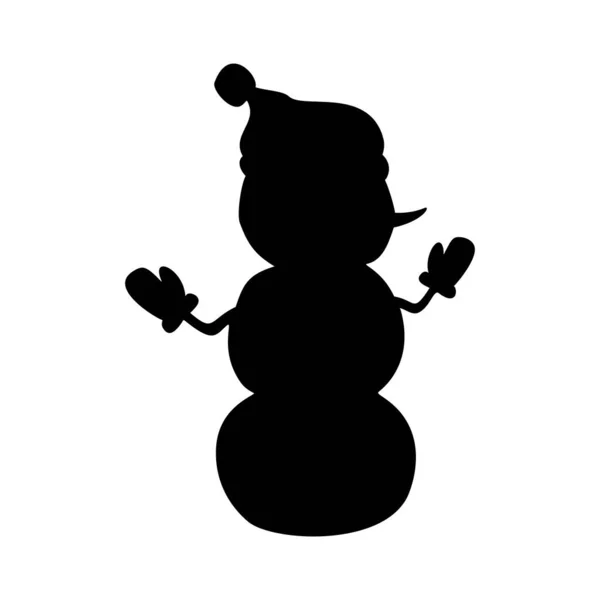 Silhouette Snowman Hat Mittens Waving His Hands Outline Icon Christmas — Stock Vector