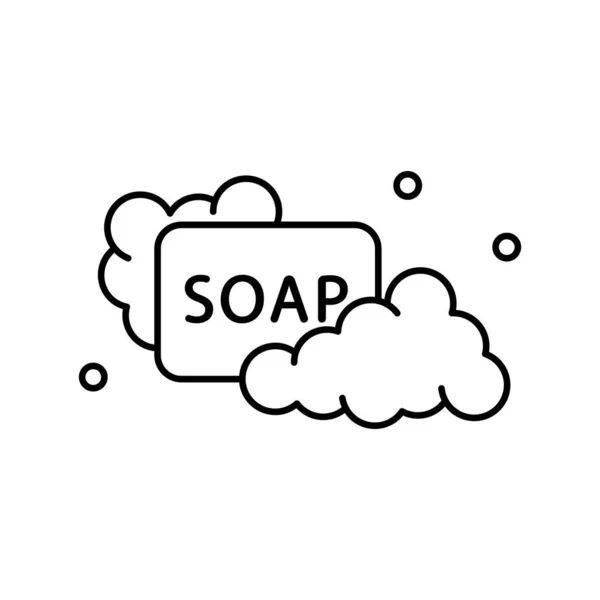 Soap Text Foam Bubbles Emblem Importance Hand Washing Lather Linear — Stock Vector