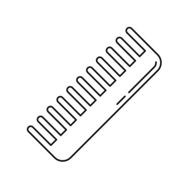 Elsiz saç tarağı ikonu. Doğrusal berber logosu. Siyah illüstrasyon. Beyaz arkaplanda izole edilmiş vektör görüntüsünü göster. Erkek bıyığı, kadın saç stili ve evcil hayvan yünü için evrensel berber tarağı