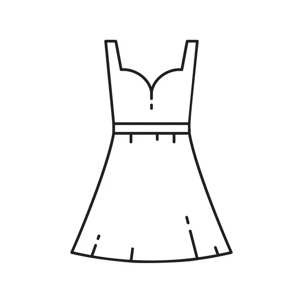 女性のドレスアイコン サンドレスのロゴのための薄いラインアートテンプレート 白黒のイラスト 白い背景に手描きのアイソレートベクトル画像を輪郭 — ストックベクタ