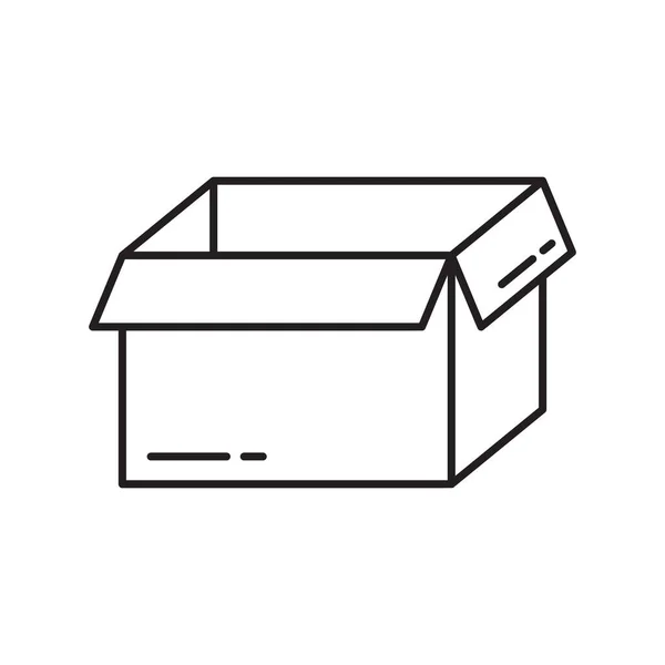 開いたパッケージボックスのアイコンを空にします ロゴ用の細い線画テンプレート 白黒のシンプルなイラスト 白い背景に手描きのアイソレートベクトル画像を輪郭 物流運送会社のシンボル — ストックベクタ