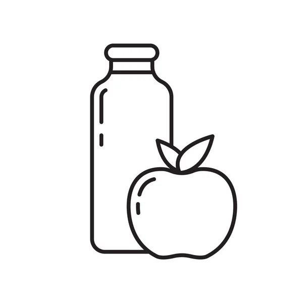 Fles Met Fruit Icoon Dunne Lijn Kunst Sjabloon Voor Appel — Stockvector
