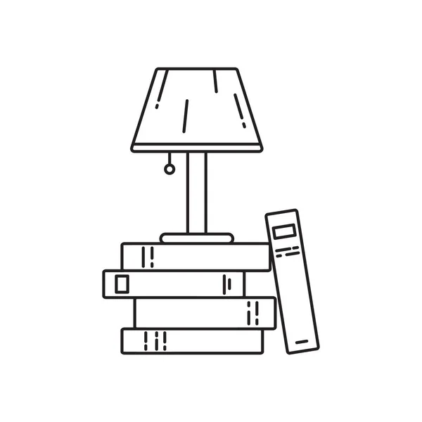 Stos Książek Ikona Lampy Stołowej Cienki Szablon Artystyczny Nauki Nauczania — Wektor stockowy
