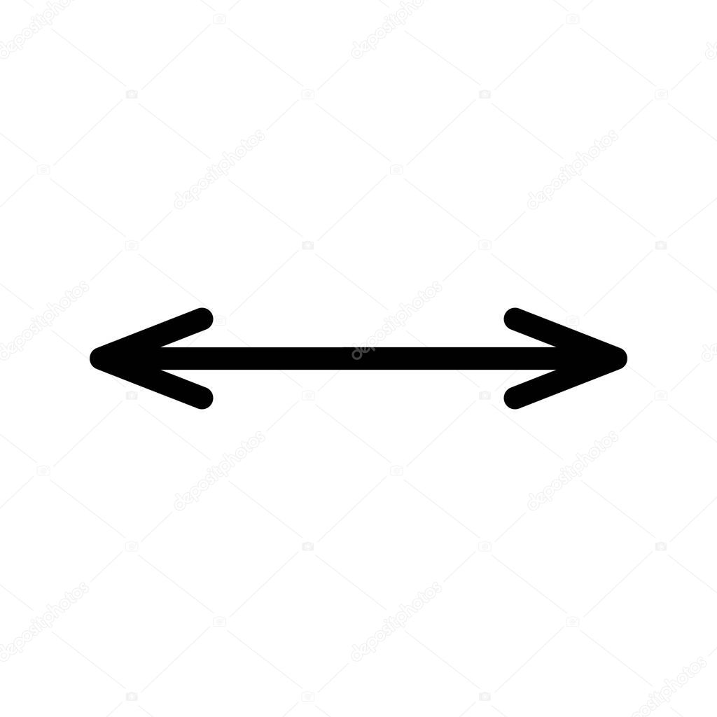 Double arrow icon. Thin line art image. 2 side arrow for illustration of width, length, height. Black simple symbol for measuring. Contour isolated vector image on white background