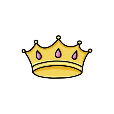 Doodle kral tacı. Büyüklüğün, zaferin, üstün kalitenin sembolü. Tasarım rozetleri ve çıkartmaları için siyah hatlı el çizimi vektör çizimi. Tişörte yazdırmak için basit bir amblem