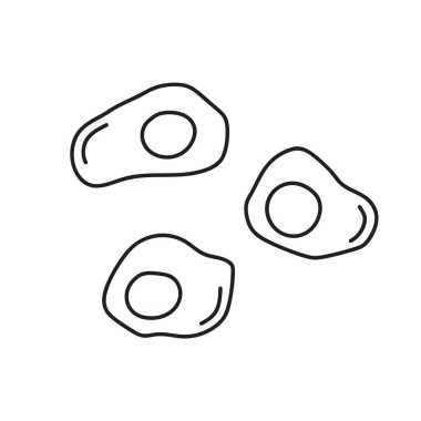 Çırpılmış yumurta. Contour omlet ikonu. Elle çizilmiş yemek çizimi. Karalama stilinde geleneksel sağlıklı kahvaltı sembolü. Beyaz arkaplanda izole edilmiş dış hat vektör görüntüsü