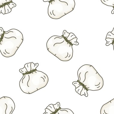 Kusursuz yemek vektör deseni. Çizgi filmdeki el beyaz arka plana burrata peyniri çizdi. Paket tasarımı için Doodle düz çizim. Renkli İtalyan mandası süt ürünü.
