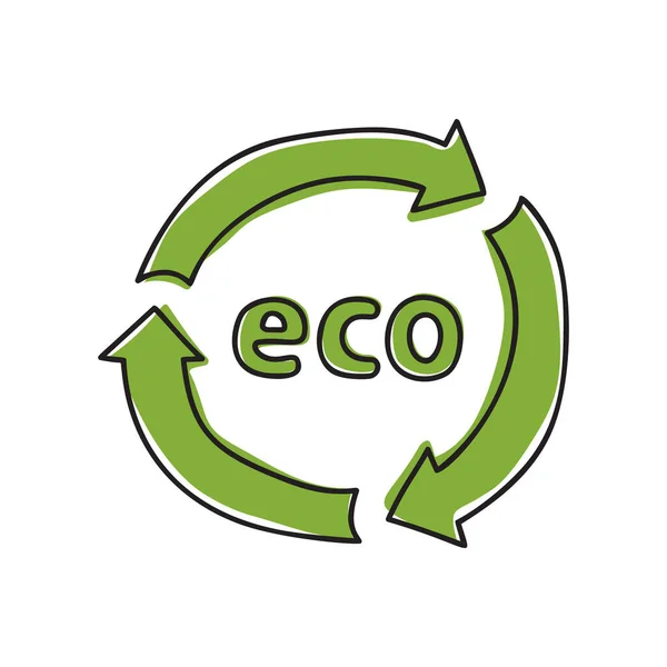 Schets Recycle Icoon Met Groene Vulling Verplaatst Voorbij Omtrek Met — Stockvector