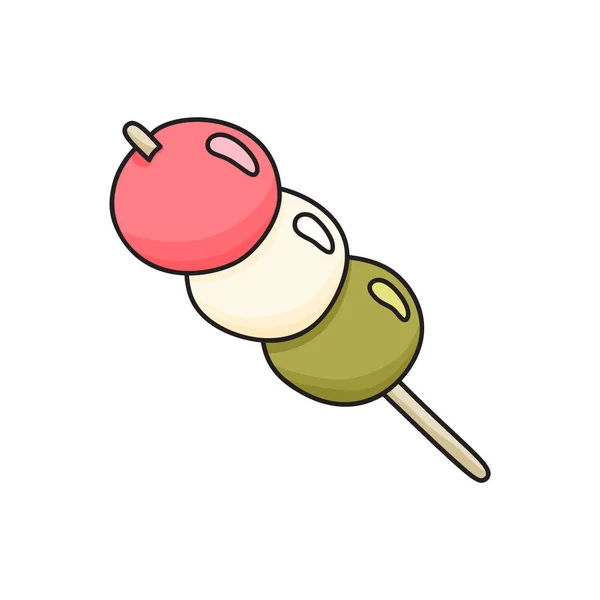 Icono Color Dango Postre Japonés Palo Ilustración Dibujada Mano Signo — Vector de stock