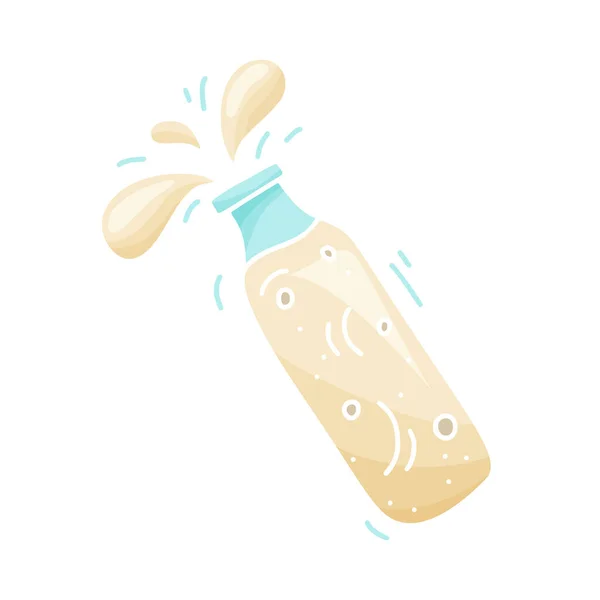 ミルク ケフィア ヨーグルトを飲むか 白い背景にミルクシェイク 漫画のフラットドリンク 孤立スプラッシュとカットアウトボトル 手描きベクトルコンセプト 乳製品のカラーイラスト — ストックベクタ