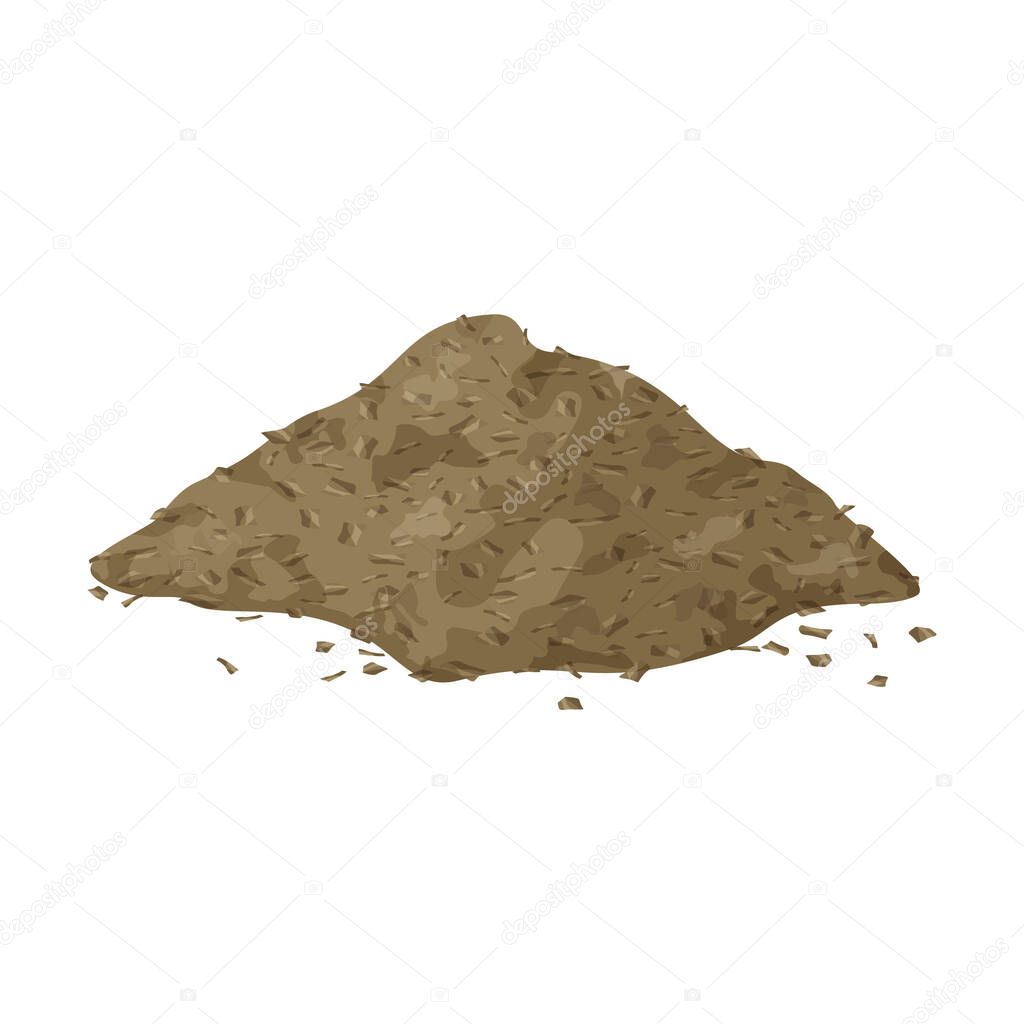 Brown pile of dried grass on white background. Cartoon hand drawn flat illustration for spices, food, cooking. Isolated mound of sawdust or natural waste products. Organic powder with small particles