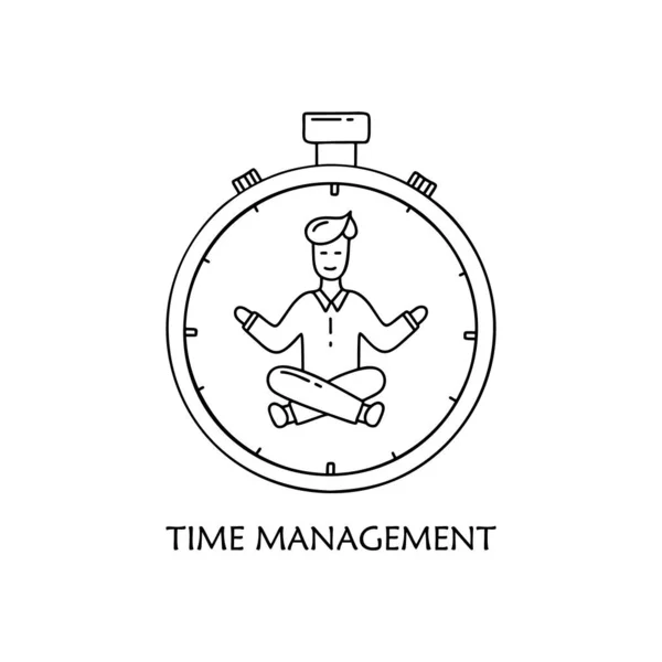 Homem Calmo Posição Lótus Dentro Cronômetro Conceito Gestão Tempo Ilustração —  Vetores de Stock