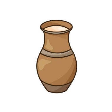 Beyaz arka planda izole edilmiş karikatür seramik kabı. Renkli karalama simgesi. El çizimi vektör görüntüsü. Çiftlik organik süt ürünlerinin Rustik çizimi. Çömlek atölyesi sembolü