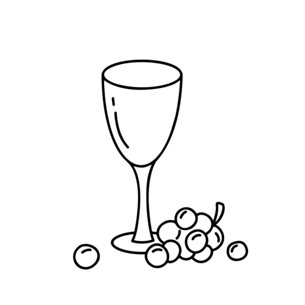 Kontur Leeres Glas Mit Trauben Doodle Vektorbild Handgezeichnetes Vertikales Getränkekonzept — Stockvektor
