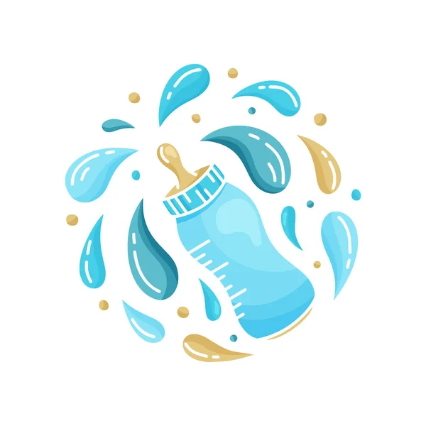 Cutout Blue Illustration Poster Baby Bottle Pacifier Cartoon Milk Bottle — Stock Vector
