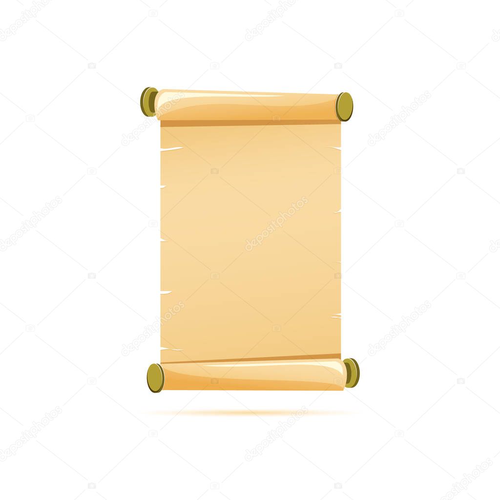 Egyptian Scroll. Empty Scroll paper. Illustration of cartoon sheet, board, billboard. Color flat icon, isolated vector on white background