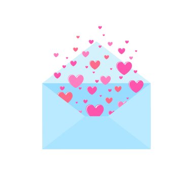 Sevgililer Günü 'nün İllüstrasyonu için açık kalpli çizgi film kapağı. Aşk yazışmalarının sembolü. Renkli düz simge, beyaz arkaplanda izole edilmiş vektör