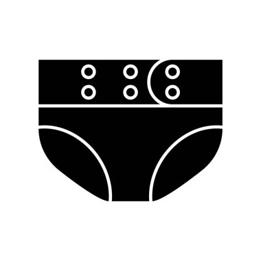 Siluet bebek bezi ikonunu kes. Düğmeli çevre dostu bebek bezi logosu. Siyah basit bir illüstrasyon. Beyaz arkaplanda düz yalıtılmış vektör görüntüsü. Sıfır atık, ekolojik ürünler