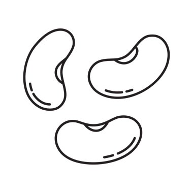 Üç fasulye ikonu. Fasulye ürünlerinin dizaynı için doğrusal logo. Siyah basit bir illüstrasyon. Beyaz arkaplanda izole edilmiş vektör görüntüsünü göster. Jöleli şekerler için sembol