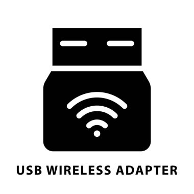 RFID sinyal ikonlu siluet Usb adaptörünü kes. Kablosuz ve bluetooth bağlantısı için ana hat logosu. Taşınabilir cihazın siyah çizimi. Beyaz arkaplanda düz izole vektör resmi