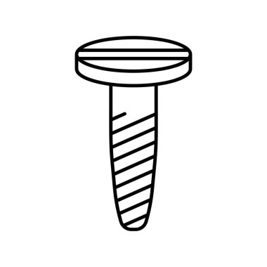 Ters batmış kafayla düz yuva ikonu ile spiral vida. Standart çivinin doğrusal logosu. Kendini beceren vidaların siyah çizimi. Beyaz arkaplanda izole edilmiş vektör resmini birleştir