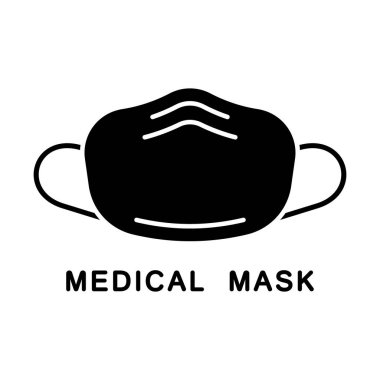 Siluet tıbbi maske ikonunu kes. Doktorun yüzü için kumaş. Alerji, enfeksiyon ve salgına karşı solunum koruma logosu. Beyaz arkaplanda düz izole vektör çizimi
