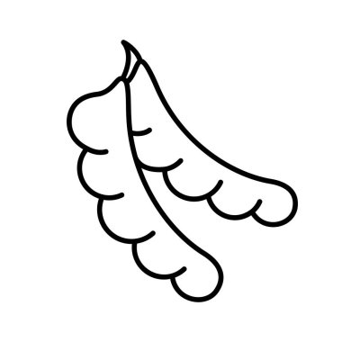 Demirhindi. İki kavisli fasulye kabuğunun doğrusal simgesi, baharatlı. Bahçıvanlık ve tarım için basit bir illüstrasyon. Beyaz arkaplanda izole edilmiş vektör görüntüsünü göster. Paketleme tasarımı için sembol