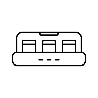 Dikdörtgen yoğurt makinesi ya da şeffaf kapağın altında cam kavanozlarla sterilizatör. Ev yapımı yoğurt için mutfak aletinin sanat simgesi. Siyah illüstrasyon. Beyaz arkaplanda izole edilmiş vektör resmini birleştir