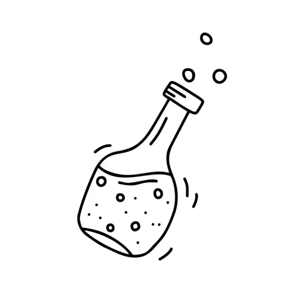 魔法の薬 化学物質の絶縁された輪郭アイコンは 白い背景に飲みます 液体と泡で漫画の傾斜ボトル 手描きベクトルドア ステッカー ポスター ゲームの概要イラスト — ストックベクタ