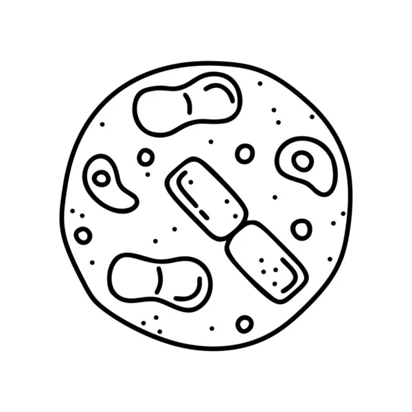 微生物の異なる種類 細菌のアイコンを汚染します 生物学 白地の研究室のための漫画のイラスト 手描き分離ベクトル画像 黒と白 — ストックベクタ