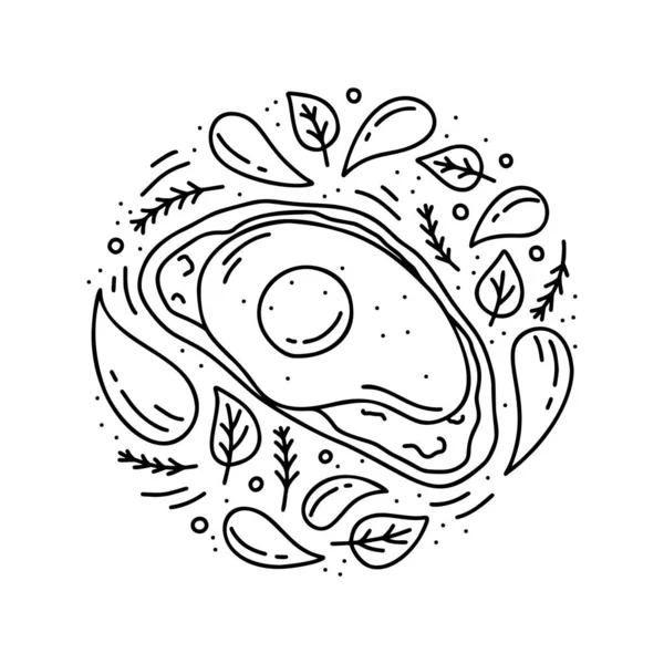 Okrągły Wzór Makaronu Tostów Awokado Ręcznie Narysowany Wektor Ilustracja Konturu — Wektor stockowy