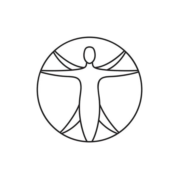 Konturvektor Ikone Des Vitruvianischen Menschen Zeichen Der Menschlichen Figur Kreis — Stockvektor