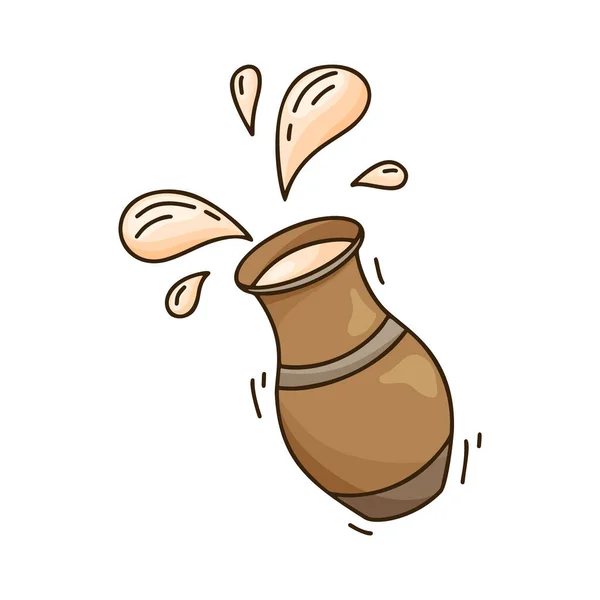 Doodle Keramische Pot Met Geïsoleerde Druppels Handgetekend Vectorconcept Kleur Illustratie — Stockvector