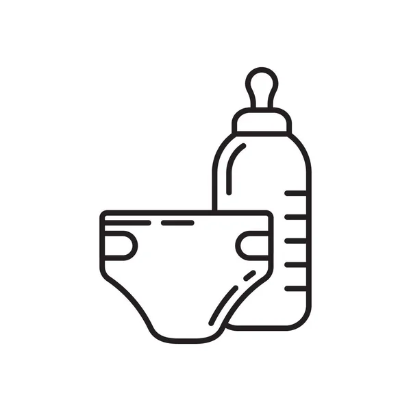 Windel Und Babyflaschensymbol Dünne Kunstschablone Für Kinderwaren Schwarz Weiß Einfache — Stockvektor