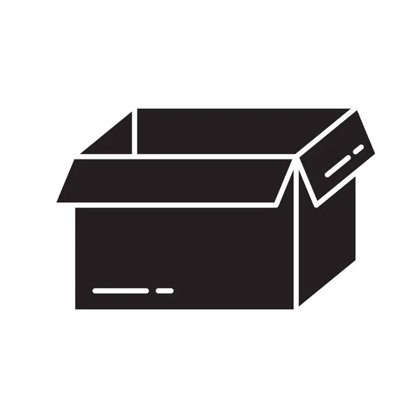 カットアウトシルエット空のオープンパッケージボックスアイコン ロゴのアウトラインテンプレート 白黒のシンプルなイラスト 白い背景に手描きのアイソレートベクトル画像 貯蔵及び移動 — ストックベクタ