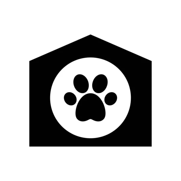 Silueta Corte Casa Mascotas Con Techo Entrada Redonda Icono Huella — Vector de stock