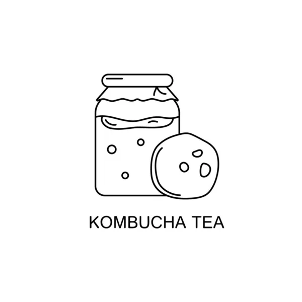 Icône Vectorielle Contour Thé Kombucha Illustration Simple Bouteille Avec Thé — Image vectorielle