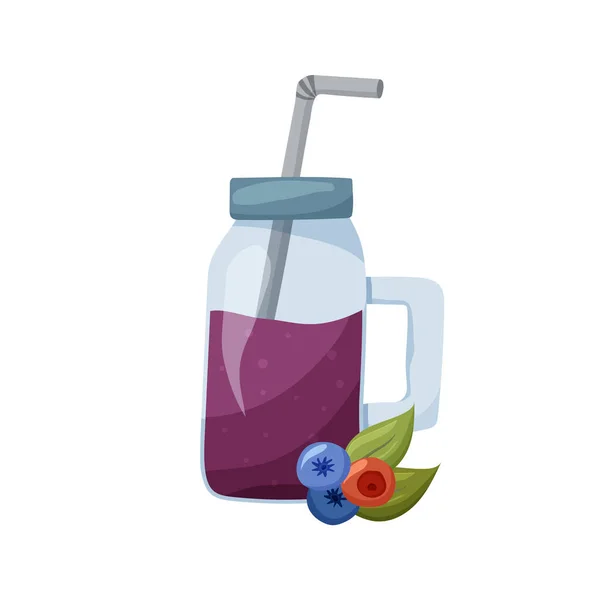 Batido Bayas Ilustración Plana Del Vector Alimenticio Tarro Mason Con — Vector de stock