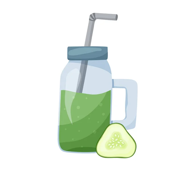 Batido Pepino Bebida Vegetal Saludable Icono Aislado Ilustración Plana Del — Vector de stock