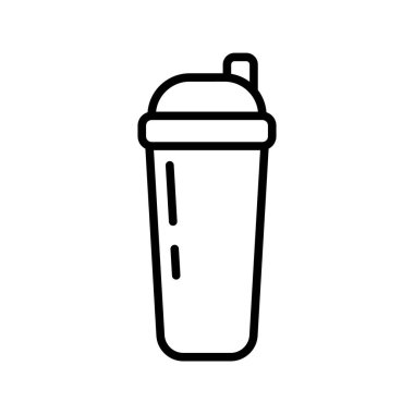 Shaker for protein icon. Linear logo of sports water bottle. Black simple illustration for cocktail bar, sporting goods store. Contour isolated vector emblem on white background vector Shaker for protein icon. Linear logo of sports water bottle. Black simple illustration for cocktail bar, sporting goods store. Contour isolated vector emblem on white background vector