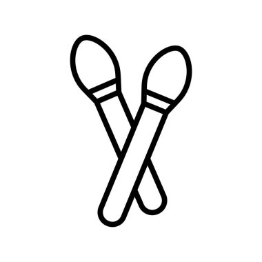 Çapraz göz fırçaları. Gözenekli köpük aplikatörlü iki yuvarlak fırça. Makyaj araçlarının doğrusal simgesi. Siyah, basit bir vize, kozmetik tasviri. Beyaz arkaplanda izole edilmiş vektörü birleştir