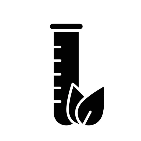 Vyříznutá Silueta Zkušební Trubice Listy Popředí Logo Ekologické Laboratoře Černá — Stockový vektor