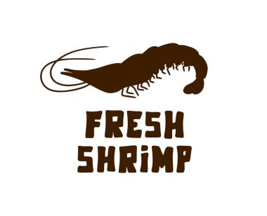 Karides silueti görüntüsü. İş için el yapımı vektör tasarımı, Sea Cafe. Logo ve etiket için harf illüstrasyonu