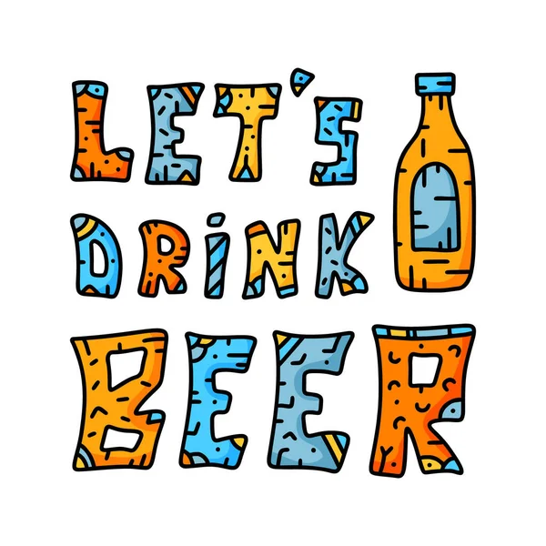 Vamos Beber Cerveja Ilustração Vetorial Doodle Cor Para Cartaz Quadrado — Vetor de Stock