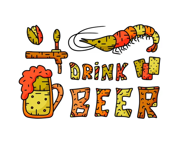 Trinken Sie Bier Zeichenvektorillustration Für Bier Kneipe Bar Restaurant Farbige — Stockvektor