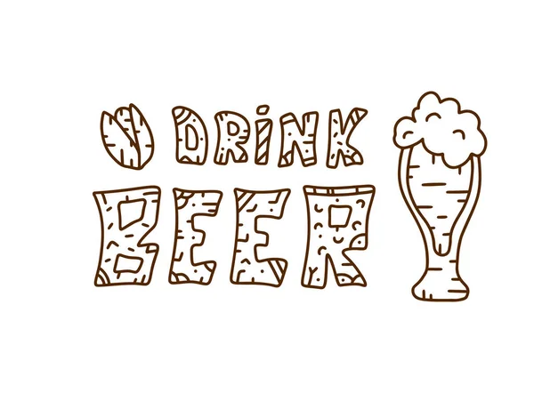 Contour Doodle Lettering Cartoon Pint Pistachio Drink Beer Text Shirt — Stock Vector