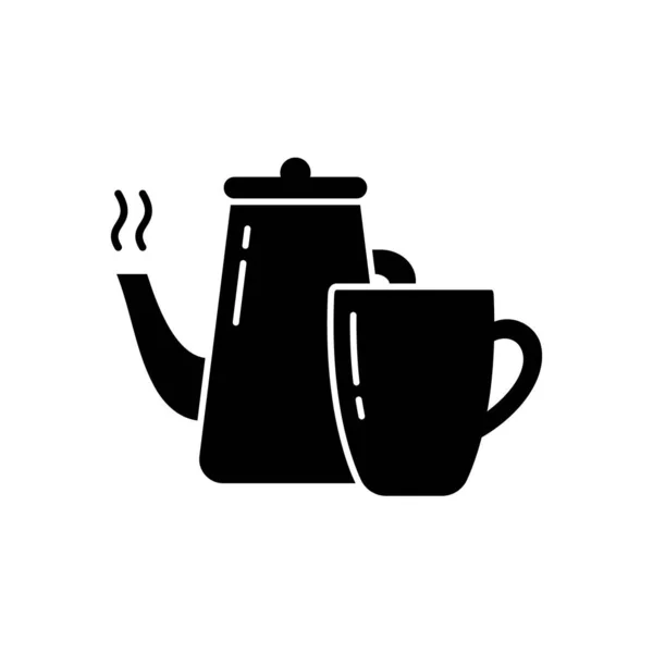 Bouilloire Silhouette Avec Eau Bouillante Tasse Icône Contour Paire Thé — Image vectorielle