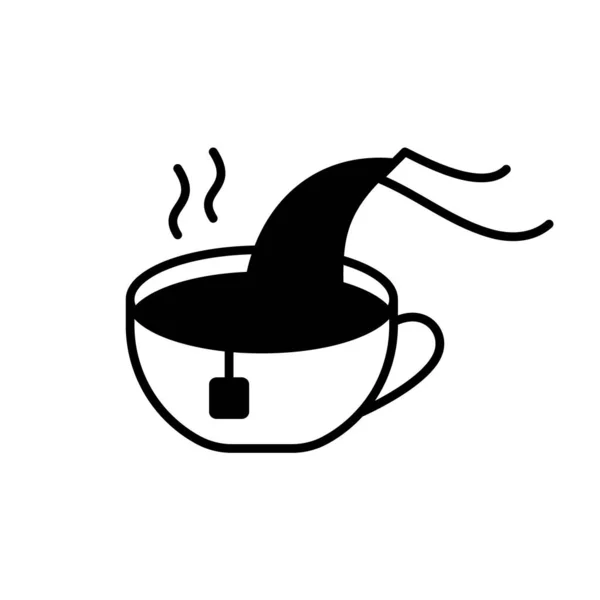 Tasse Mit Teebeutel Kochendem Wasser Teekanne Ausgießen Cutout Silhouette Symbol — Stockvektor