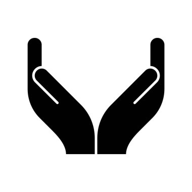 Siluet Dua duası. İslam 'da dua okurken el hareketinin ana simgesi. Müslüman dini işaretinin siyah çizimi, amblem yalvarması. Düz izole vektör piktogramı, beyaz arkaplan